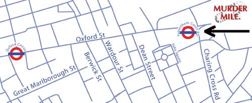 Murder Mile Walks - Oxford Street & Tottenham Court Road map, 